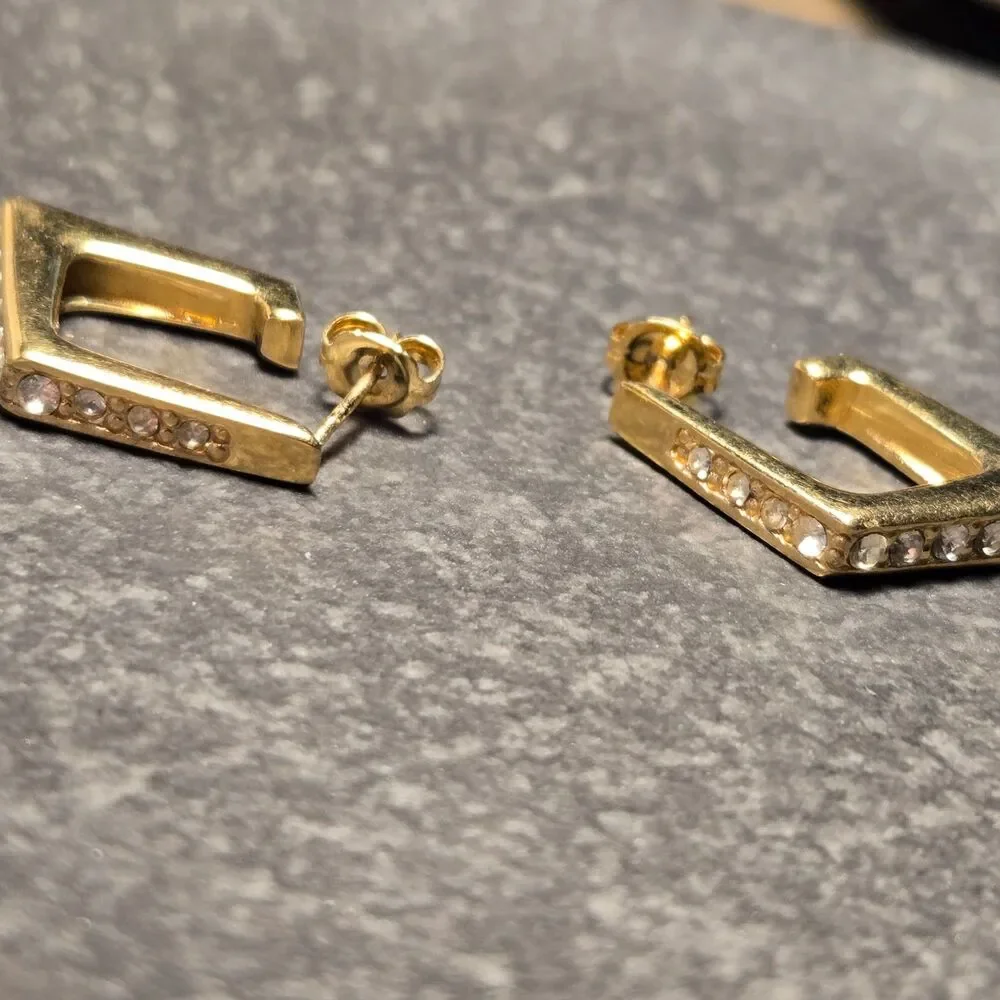 Diamond Shape Gold Stud Sterling Silver Earrings